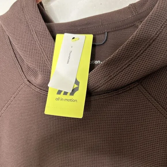 Heavy Waffle HOODED Sweatshirt All in Motion 2 pocket BROWN Thumbholes Sz Small - Picture 8 of 13
